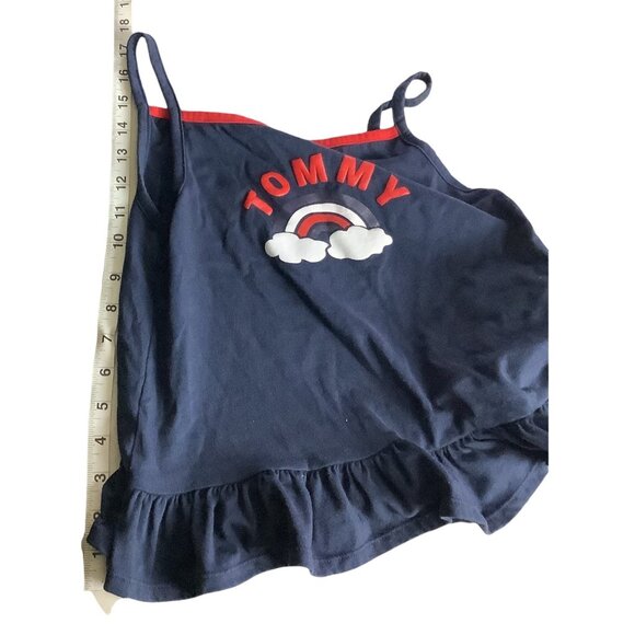 Tommy‎ Hilfiger Girls Navy Tank Top With Ruffled Hem Size 8-10 Rainbow Print - Picture 8 of 11